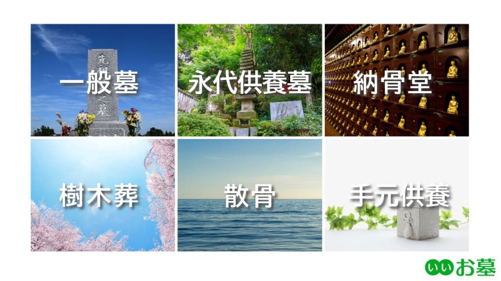 墓じまいした遺骨の納骨先（一般墓・永代供養墓・納骨堂・樹木葬・散骨・手元供養）